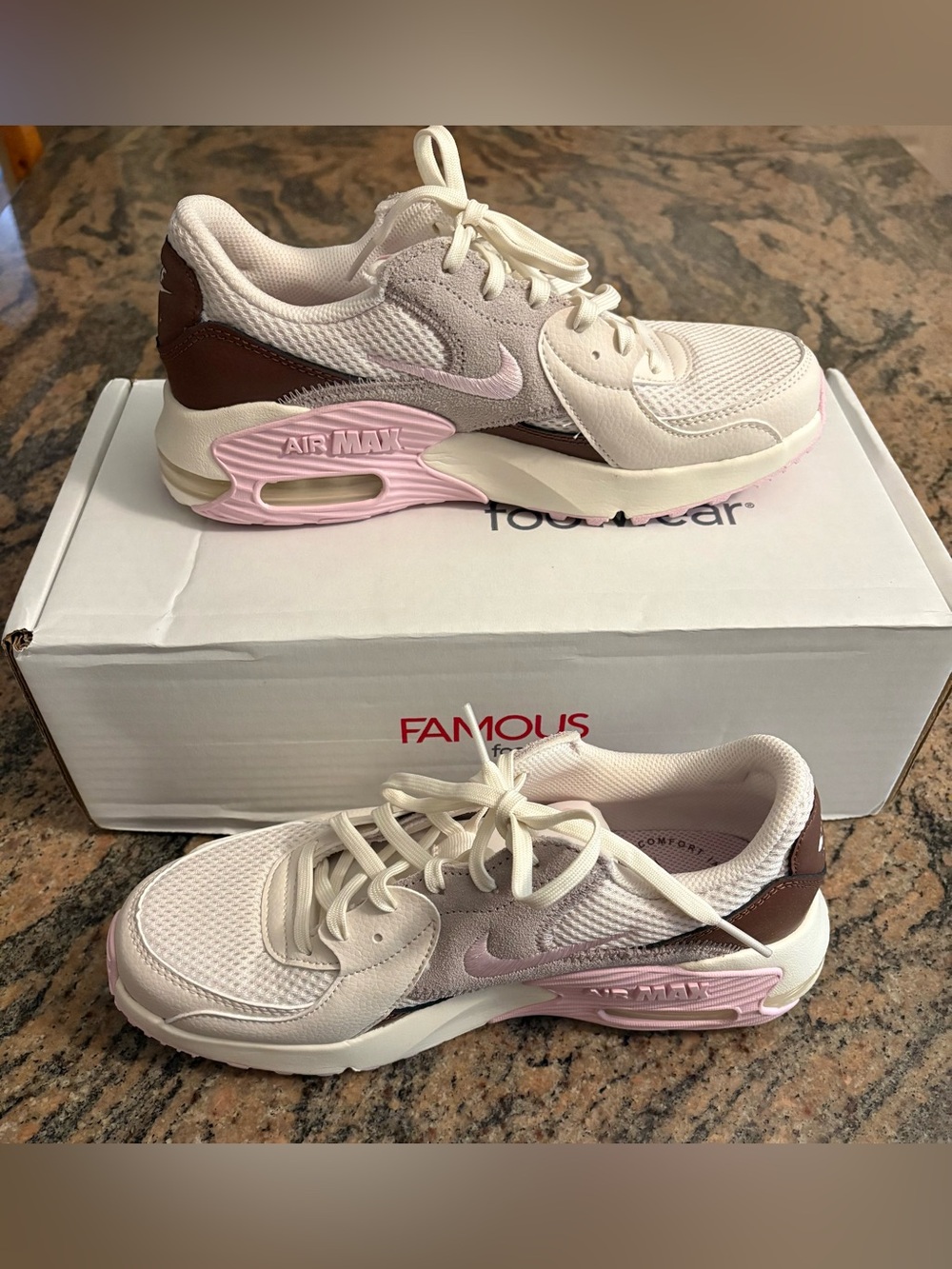 Nike Women's Air Max Excee Casual Sneakers White Pink Brown, NEW, Size 7